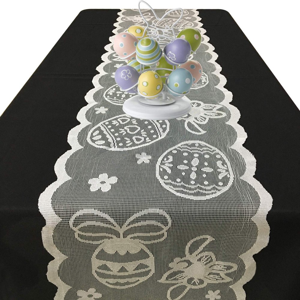 Lace Easter Table Runners 72 Inches Long - Spring Easter Eggs Table Runner - Easter Table Decorations for Home Dining Room - Easter Party Decorations and Supplies (White)