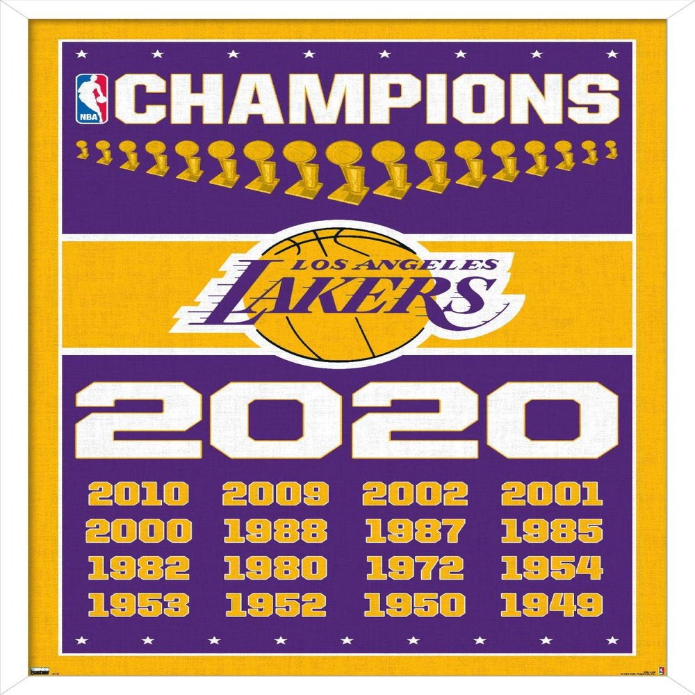 NBA Los Angeles Lakers - Champions 20 Wall Poster, 34L" x 22.4W", White Framed Version