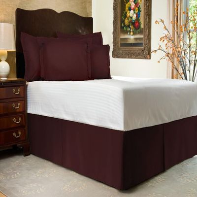 3 PC Premium Bed Skirt 100% Combed Cotton 600 Thread Counts Cal-King Size | Wine Pleated Dust Ruffle Bed Skirt Collection 16" Drop Length Pleated Styling (Bed Skirt with 2 Pillow Shams)