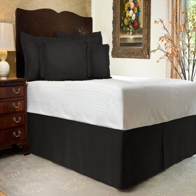 3 PC Premium Bed Skirt 100% Combed Cotton 600 Thread Counts King Size | Black Pleated Dust Ruffle Bed Skirt Collection 16" Drop Length Pleated Styling (Bed Skirt with 2 Pillow Shams)
