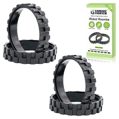Garbage fighter Tires for IROBOT ROOMBA Wheels Series 500, 600, 700, 800 and 900, e5, e6, i7,Anti-Slip, Great Adhesion and Easy Assembly, Wheel Replacement for All roomba Models (Black 4 Pack)