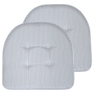 Sweet Home Collection Chair Cushion Memory Foam Pads Tufted Slip Non Skid Rubber Back U-Shaped 17" x 16" Seat Cover, 2 Count (Pack of 1), Pinstripe Blue