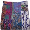 Beautiful Handmade Vintage Silk Sari Jari Patchwork Khambhadiya Kantha Quilt Reversible Bed Cover/Throw Blanket - Twin/Queen/King (Blue, 60X90 inches) view 2