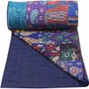 Beautiful Handmade Vintage Silk Sari Jari Patchwork Khambhadiya Kantha Quilt Reversible Bed Cover/Throw Blanket - Twin/Queen/King (Blue, 60X90 inches) view 3