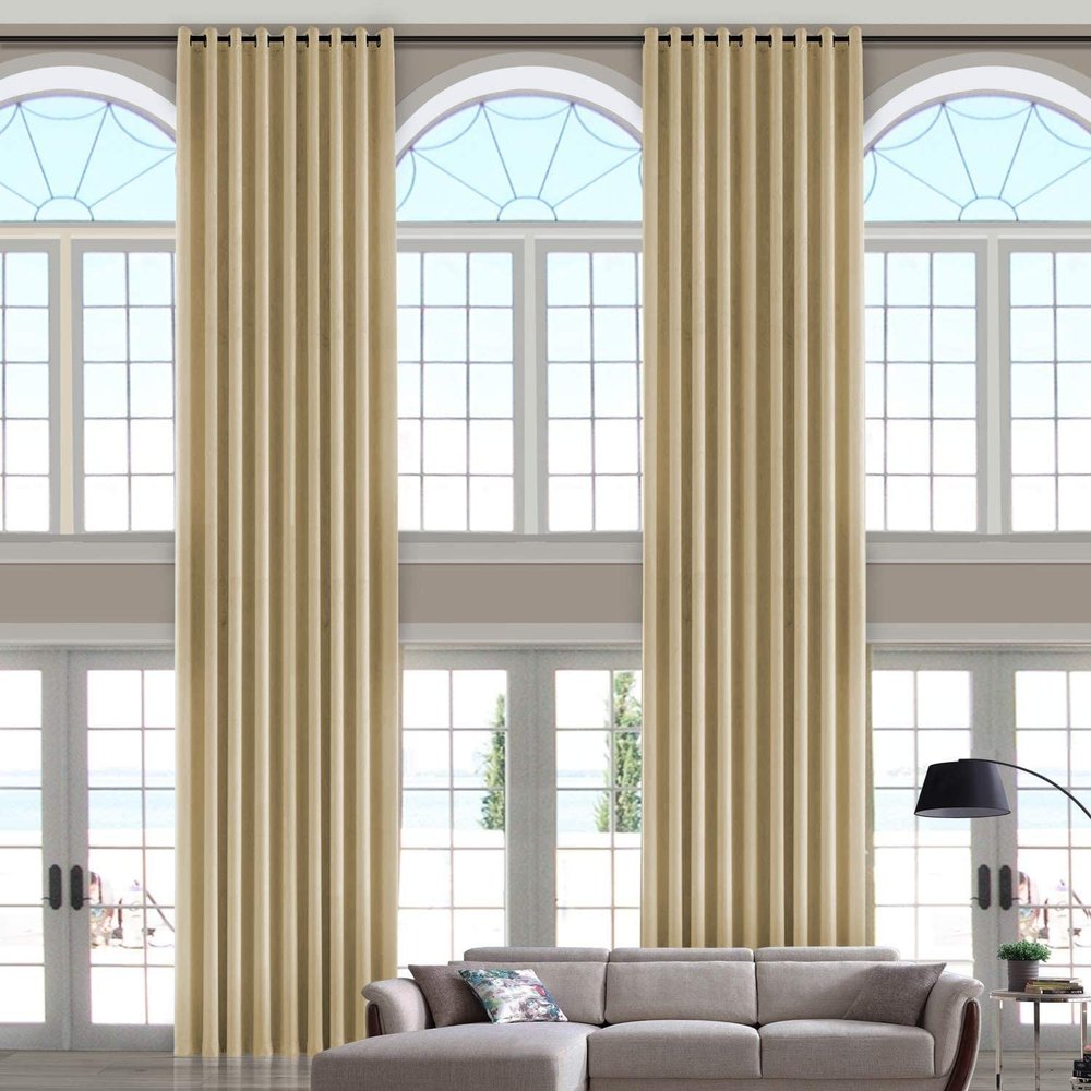 ChadMade 106 Wide x 180 Long Inches Velvet Curtain Panel Grommet Top Extra Long Drape High Ceiling Drapery for Loft Living Room Home Movie Theater Stage Auditorium, Cream (1 Panel), Leon Collection