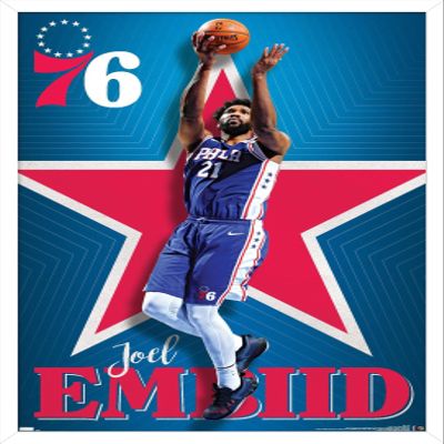 NBA Philadelphia 76ers - Joel Embiid 20 Wall Poster, 22.4L" x 14.7W", White Framed Version