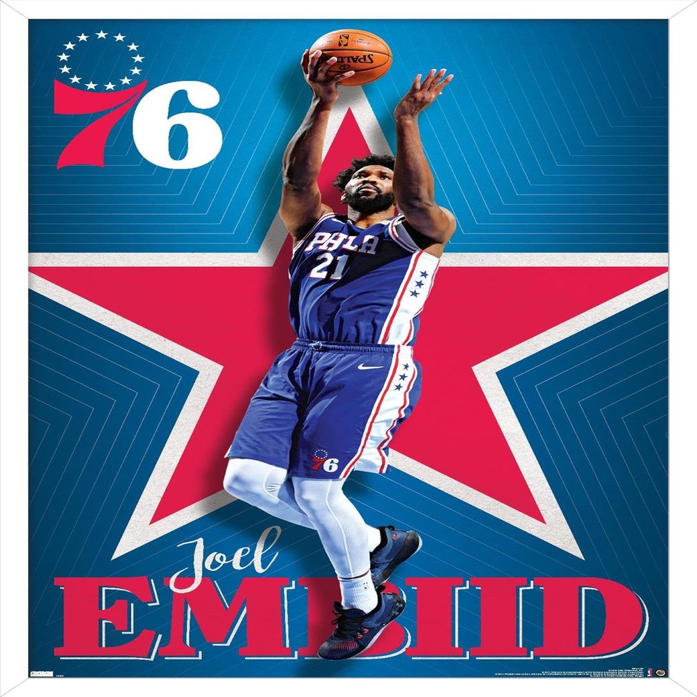 NBA Philadelphia 76ers - Joel Embiid 20 Wall Poster, 22.4L" x 14.7W", White Framed Version