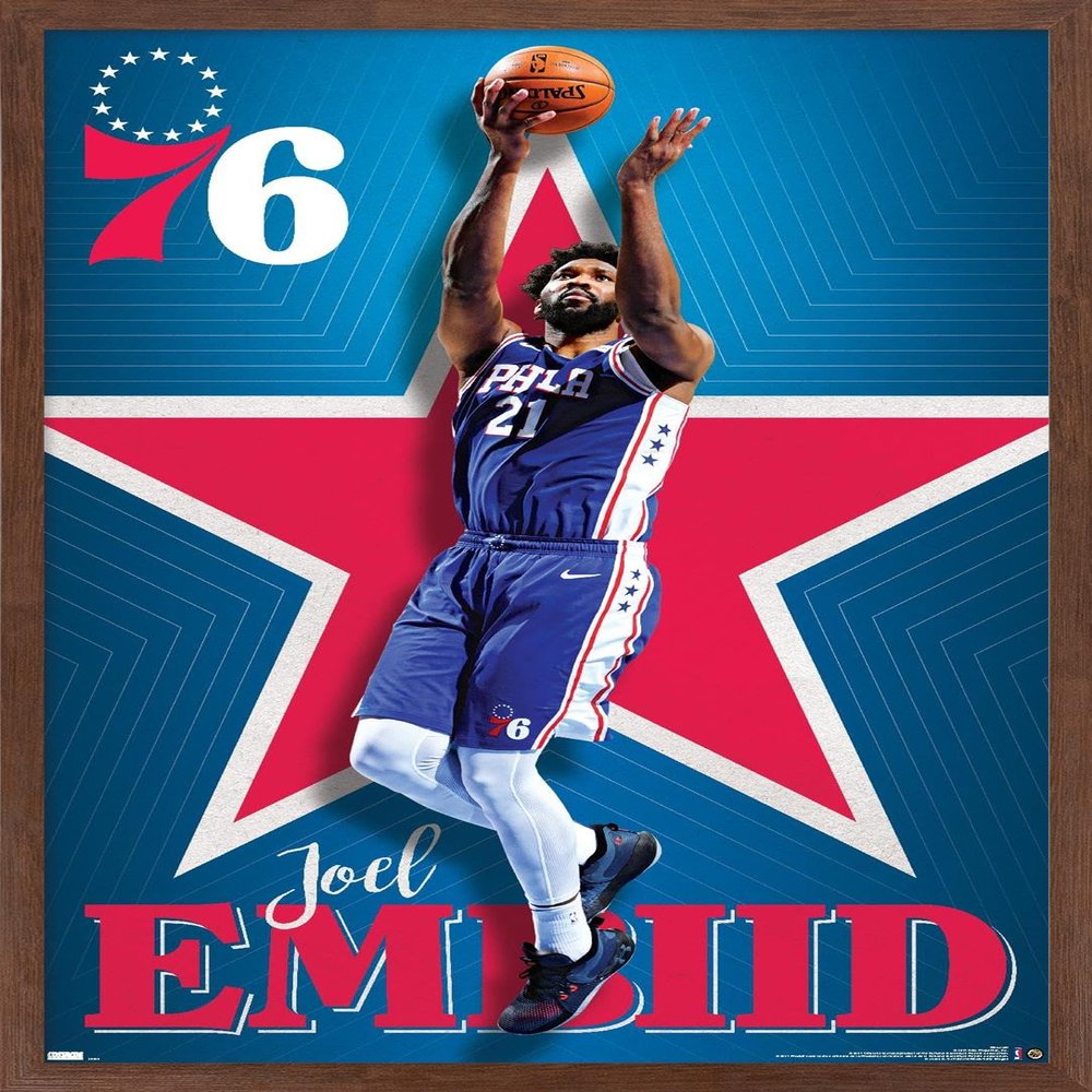 NBA Philadelphia 76ers - Joel Embiid 20 Wall Poster, 22.4L" x 14.7W", Mahogany Framed Version
