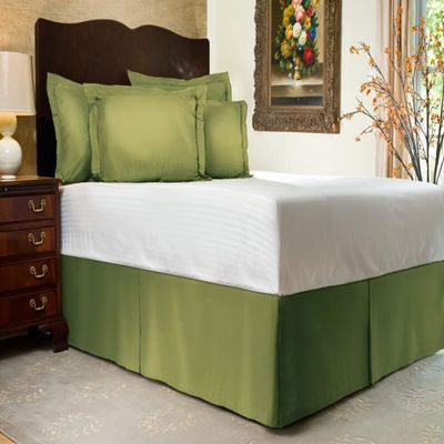 3 PC Premium Bed Skirt 100% Combed Cotton 600 Thread Counts Cal-King Size | Sage Pleated Dust Ruffle Bed Skirt Collection 20" Drop Length Pleated Styling (Bed Skirt with 2 Pillow Shams)