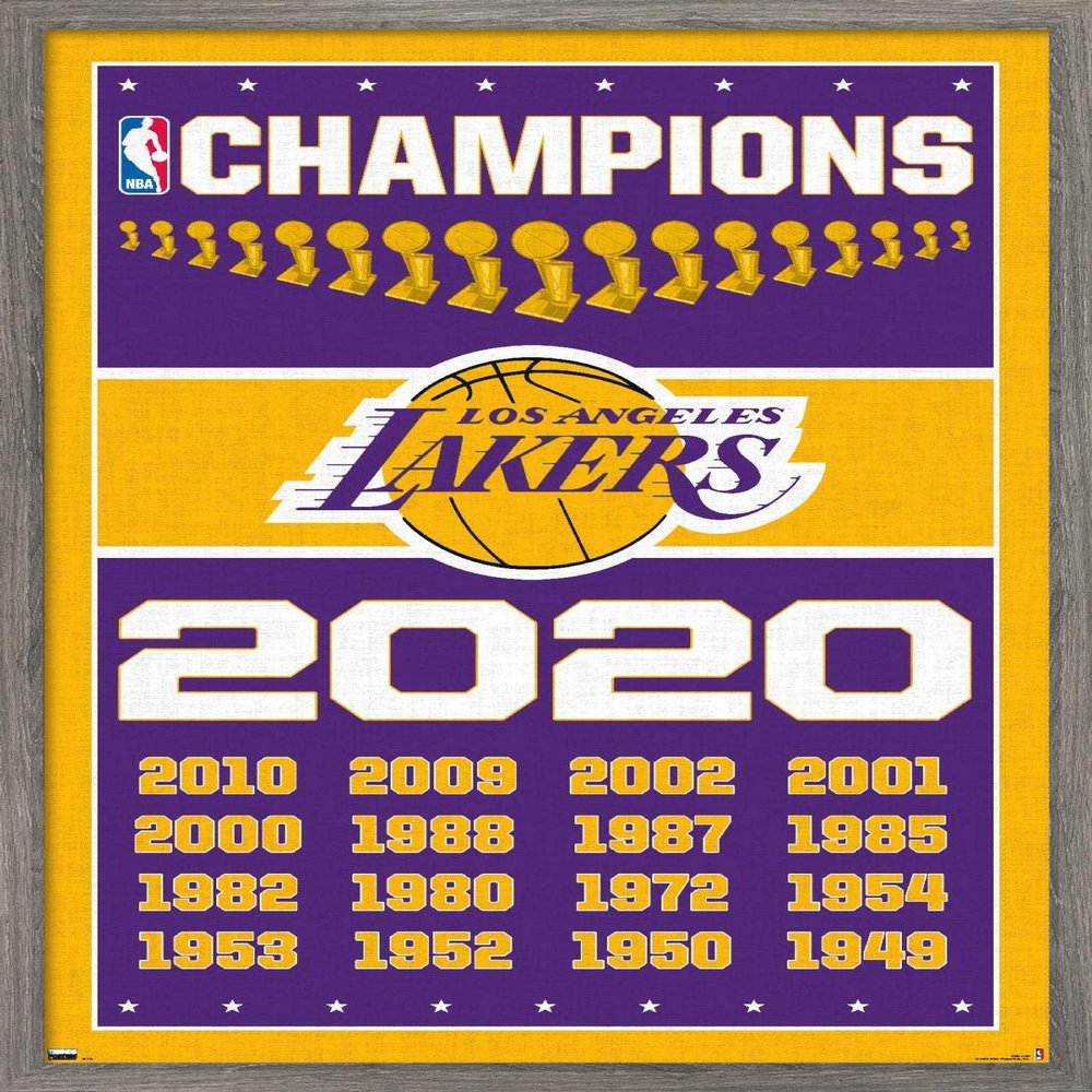 NBA Los Angeles Lakers - Champions 20 Wall Poster, 34L" x 22.4W", Barnwood Framed Version