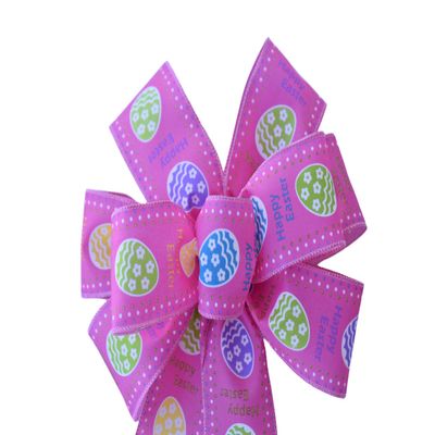 10" Bright Pink Easter Egg Wired Wreath Bow