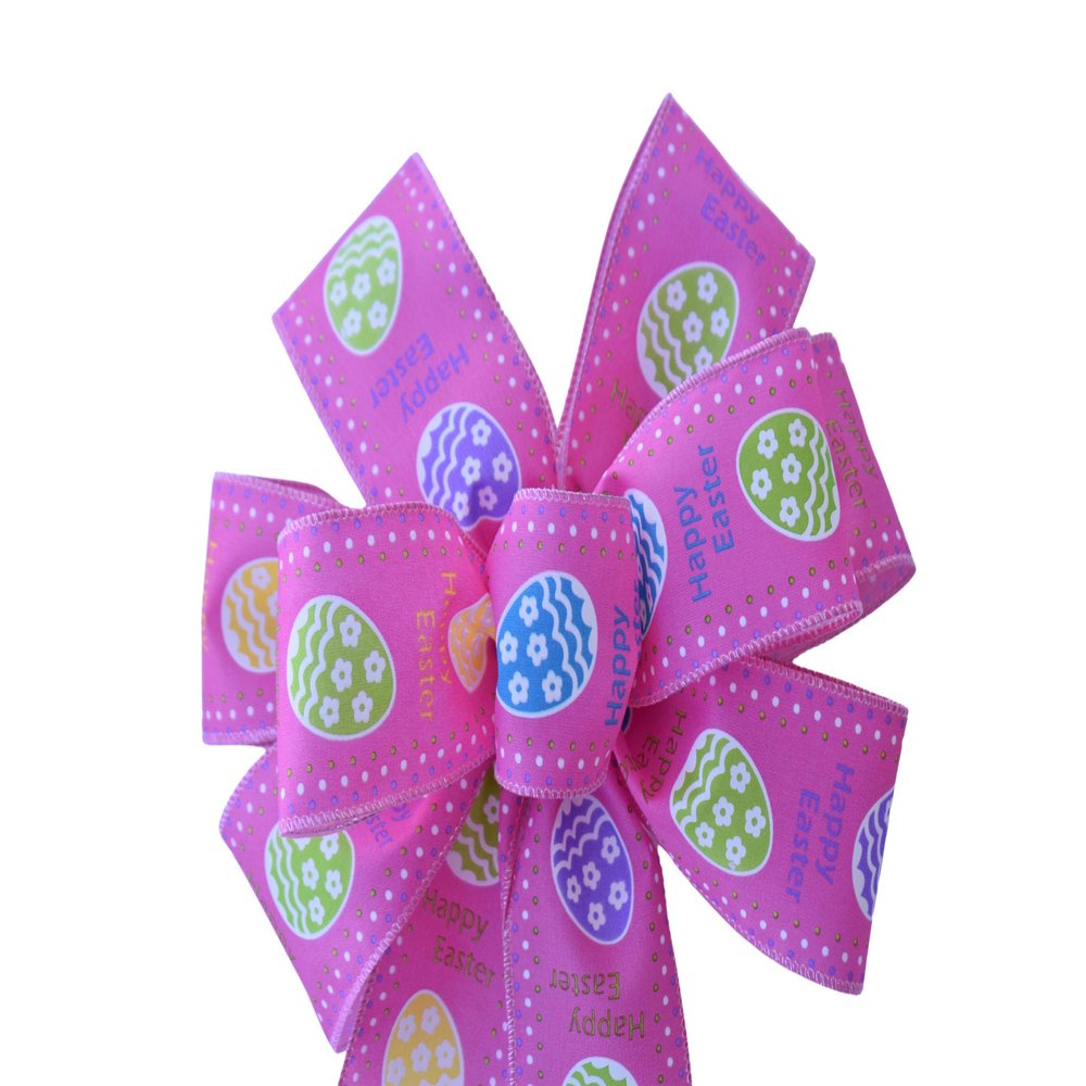 10" Bright Pink Easter Egg Wired Wreath Bow