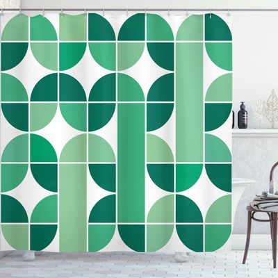 Ambesonne Retro Shower Curtain, Pop Art Funky Unusual Geometric Forms Mosaic Style Old Fashioned Graphic, Cloth Fabric Bathroom Decor Set with Hooks, 69" W x 75" L, Sea Green