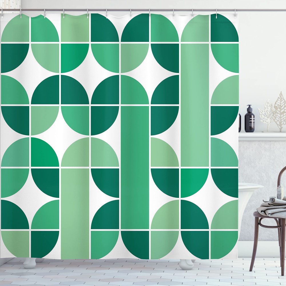 Ambesonne Retro Shower Curtain, Pop Art Funky Unusual Geometric Forms Mosaic Style Old Fashioned Graphic, Cloth Fabric Bathroom Decor Set with Hooks, 69" W x 75" L, Sea Green