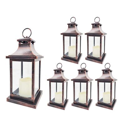 6PCS LED Decorative Lanterns, Kate Aspen Copper Vintage Rustic Home Dcor Lantern Tabel Centerpiece for Wedding, Bridal Shower, Anniversary Party - Hampton