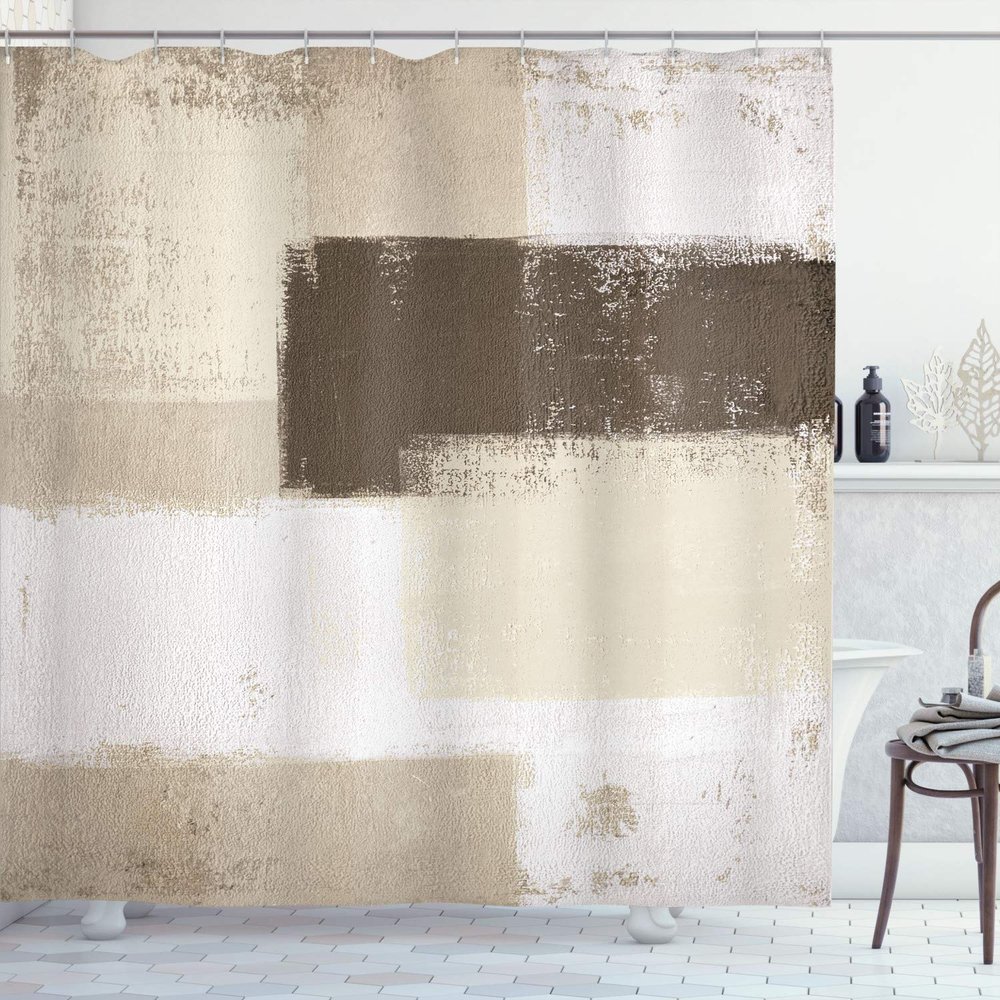 Ambesonne Abstract Shower Curtain, Abstract Grunge Style Brushstrokes Painting Contemporary Illustration, Cloth Fabric Bathroom Decor Set with Hooks, 69" W x 70" L, Dusk Sepia