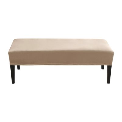CLGTY Velvet Bench Cover Stretch, Non Slip Soft Bench Slipcover Removable Washable Furniture Protector for Living Room, Kitchen, Bedroom-Camel-Universal