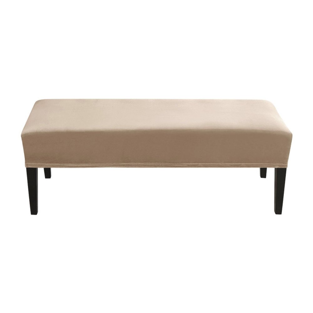CLGTY Velvet Bench Cover Stretch, Non Slip Soft Bench Slipcover Removable Washable Furniture Protector for Living Room, Kitchen, Bedroom-Camel-Universal