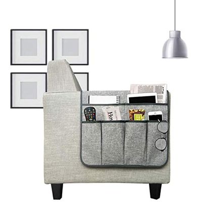Armrest Caddy,Couch Caddy Remote Organizer Magazine Holders Armchair Caddy Arm Chair Remote Control Sofa Caddy Arm Rest Holder Pocket Organizer Space Saver for Remote,Cell Phone,Books,Pencils (Grey)