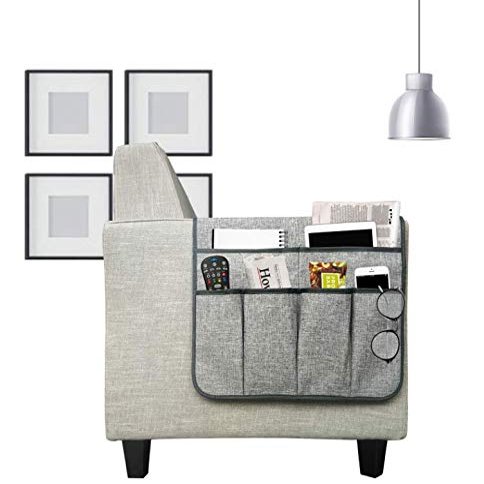 Armrest Caddy,Couch Caddy Remote Organizer Magazine Holders Armchair Caddy Arm Chair Remote Control Sofa Caddy Arm Rest Holder Pocket Organizer Space Saver for Remote,Cell Phone,Books,Pencils (Grey)