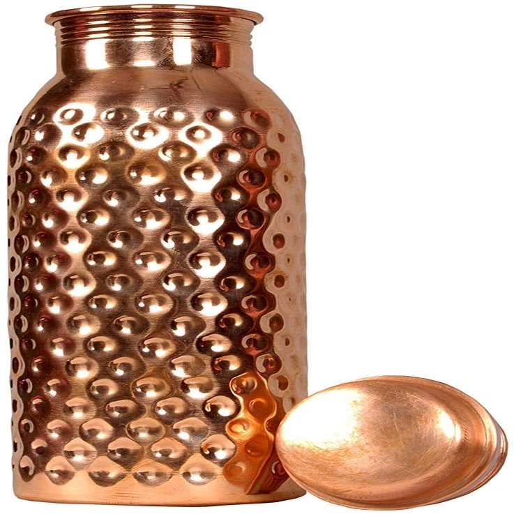 Ukal Handmade | Engraved & Antique Design | Jointless Leakproof Seamless | Drinkware Storage Copper Water Bottle | For Home Travelling Portable |For Yoga Ayurveda Healing | (30 Ounce) |