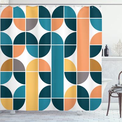 Ambesonne Retro Shower Curtain, Pop Art Funky Unusual Geometric Forms Mosaic Style Old Fashioned Graphic, Cloth Fabric Bathroom Decor Set with Hooks, 69" W x 84" L, Dark Teal