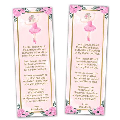 30 bookmarks ballerina baby shower favors floral watercolor personalized