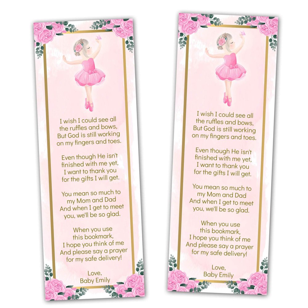 30 bookmarks ballerina baby shower favors floral watercolor personalized