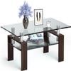 4everwinnerGlass Coffee Table for Living Room, 2-Tier Rectangle Coffee Table Tube Legs Modern End Side Table with Lower Shelf, Espresso,Brown view 1