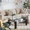 4everwinnerGlass Coffee Table for Living Room, 2-Tier Rectangle Coffee Table Tube Legs Modern End Side Table with Lower Shelf, Espresso,Brown view 2