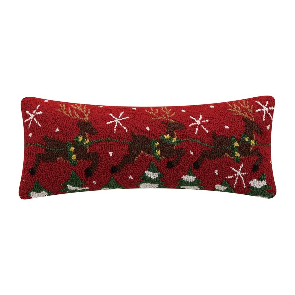 Peking Handicraft 31TG853C20OB Prancing Reindeer Hook Pillow, 20-inch Length, Wool and Cotton