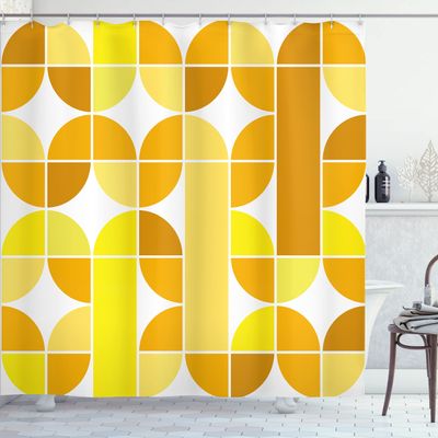 Ambesonne Retro Shower Curtain, Pop Art Funky Unusual Geometric Forms Mosaic Style Old Fashioned Graphic, Cloth Fabric Bathroom Decor Set with Hooks, 69" W x 84" L, Yellow Mustard