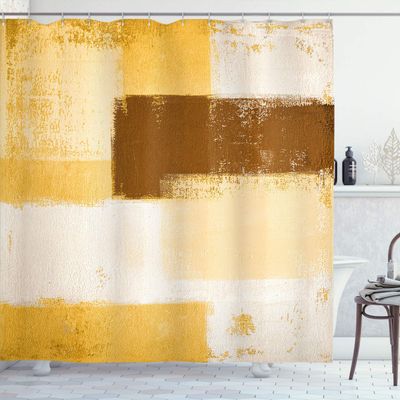 Ambesonne Abstract Shower Curtain, Abstract Grunge Style Brushstrokes Painting Contemporary Illustration, Cloth Fabric Bathroom Decor Set with Hooks, 69" W x 75" L, Mustard Caramel