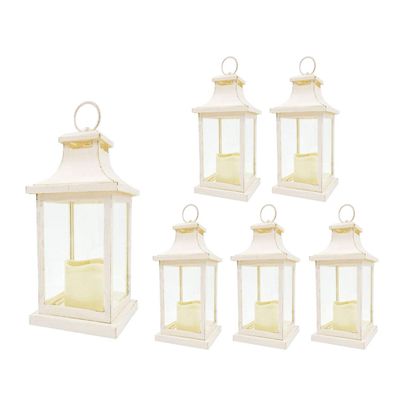 6PCS LED Decorative Lanterns, Kate Aspen White/Ivory Vintage Rustic Home Dcor Lantern Tabel Centerpiece for Wedding, Bridal Shower, Anniversary Party - Hampton