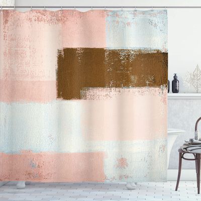 Ambesonne Abstract Shower Curtain, Abstract Grunge Style Brushstrokes Painting Contemporary Illustration, Cloth Fabric Bathroom Decor Set with Hooks, 69" W x 84" L, Rose Caramel