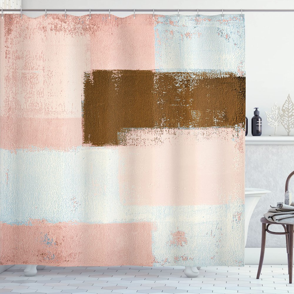 Ambesonne Abstract Shower Curtain, Abstract Grunge Style Brushstrokes Painting Contemporary Illustration, Cloth Fabric Bathroom Decor Set with Hooks, 69" W x 84" L, Rose Caramel