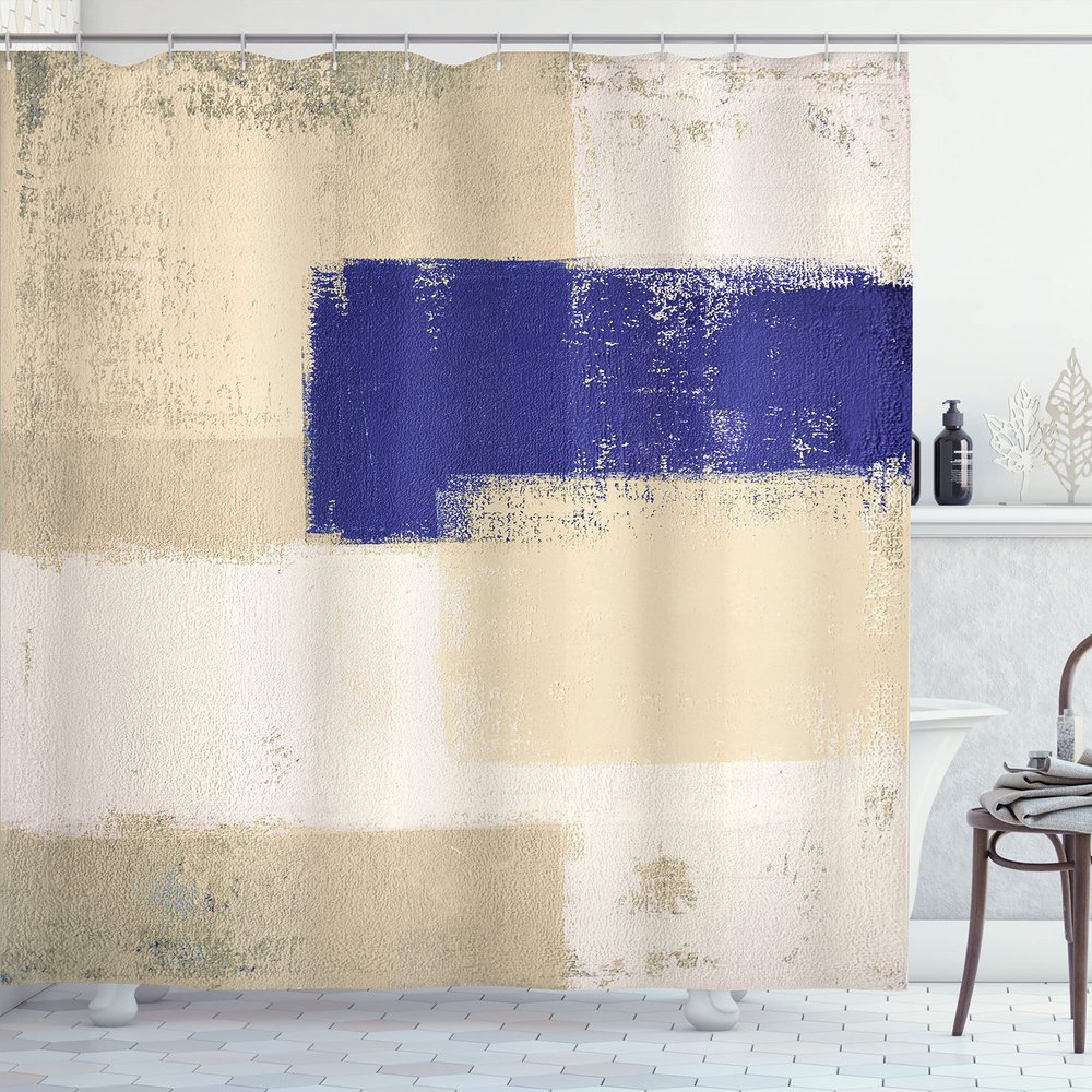 Ambesonne Abstract Shower Curtain, Abstract Grunge Style Brushstrokes Painting Contemporary Illustration, Cloth Fabric Bathroom Decor Set with Hooks, 69" W x 84" L, Grey Yellow