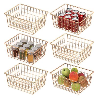 4 PACK - Gold Wire Storage Basket Organizer Bin Baskets for Kitchen Cabinets Freezer Office Bedroom Bathroom