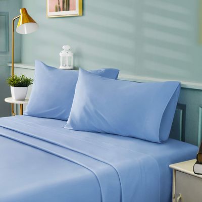 4 PC Twin Premium Bed Sheet Set-800 TC 100% Cotton Provide Extra Softness and Comfort 4 Way Stretch Fit Mattress 18" DP Breathable Lightweight Ultra Soft (Twin | Sky Blue) Bedding Set