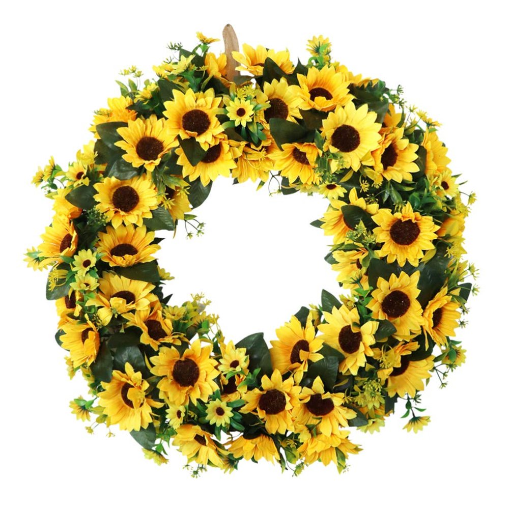 BESTOYARD 1pc Artificial Garland Round Flower Leaves Vine Wedding Decor Hanging Welcome Sign Summer Wreaths for Front Door Sunflower Vines Dried Baby Extra Large Ornament Wooden Rattan