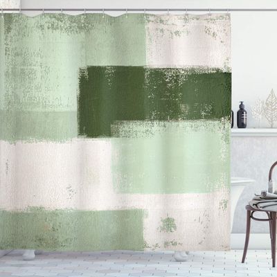 Ambesonne Abstract Shower Curtain, Abstract Grunge Style Brushstrokes Painting Contemporary Illustration, Cloth Fabric Bathroom Decor Set with Hooks, 84" Long Extra, Pale Green