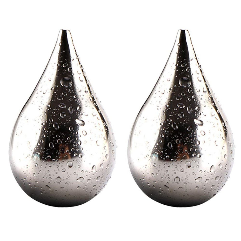 2pcs Reusable Water Drop Shape Chilling Stones Stainless Steel for Wine and Whiskey Keep Drinks Cool Without for All Occasions