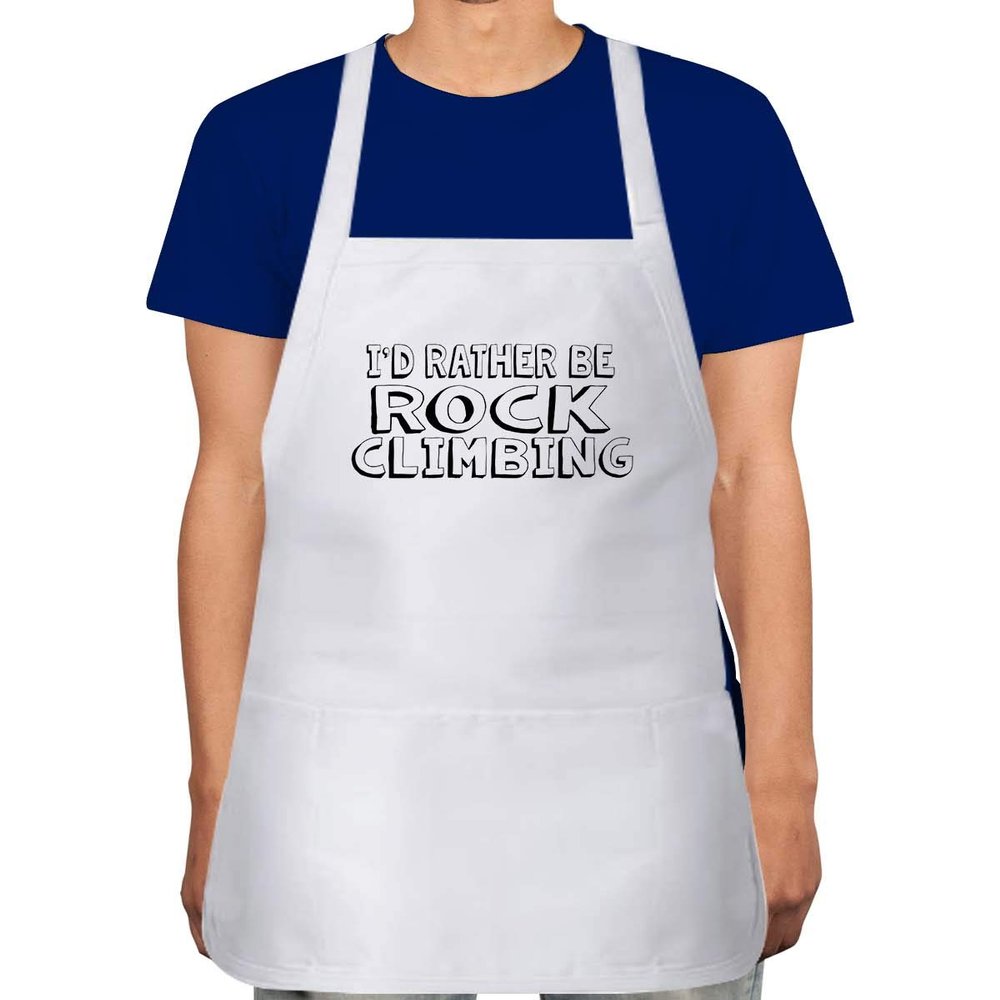 Makoroni - I'D RATHER BE ROCK CLIMBING Apron Adjustable Kitchen Chef Apron with 2 Pockets Cooking Baking, DesM7