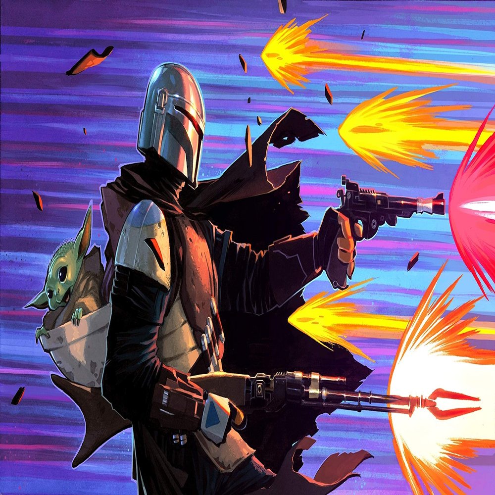 Iconic Arts Laminated 24x36 Poster: Mandalorian and Baby yoda Digital Art