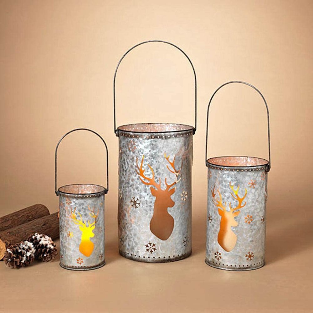 Gerson 63734-15.75" Metal Deer Design Nesting Lantern (Set of 3)