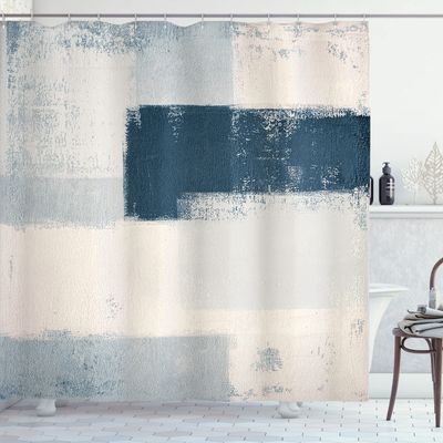 Ambesonne Abstract Shower Curtain, Abstract Grunge Style Brushstrokes Painting Contemporary Illustration, Cloth Fabric Bathroom Decor Set with Hooks, 69" W x 70" L, Blue Grey