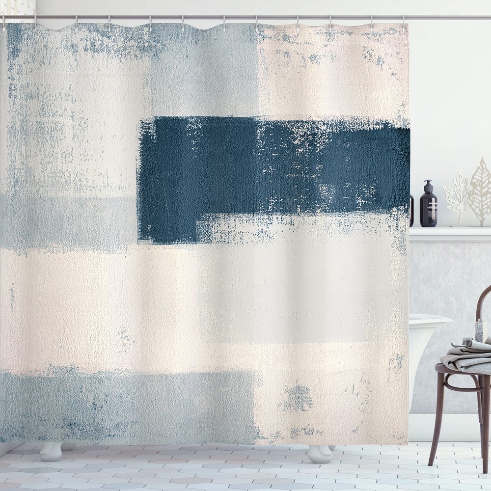 Ambesonne Abstract Shower Curtain, Abstract Grunge Style Brushstrokes Painting Contemporary Illustration, Cloth Fabric Bathroom Decor Set with Hooks, 69" W x 70" L, Blue Grey