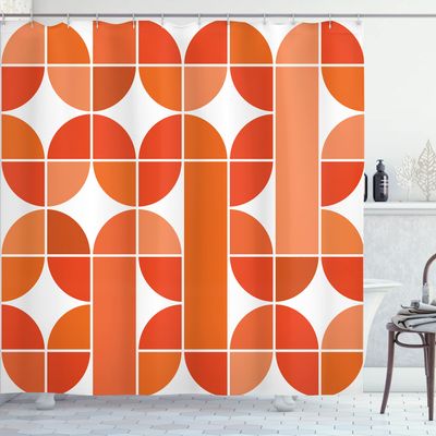 Ambesonne Retro Shower Curtain, Pop Art Funky Unusual Geometric Forms Mosaic Style Old Fashioned Graphic, Cloth Fabric Bathroom Decor Set with Hooks, 69" W x 70" L, Dark Orange
