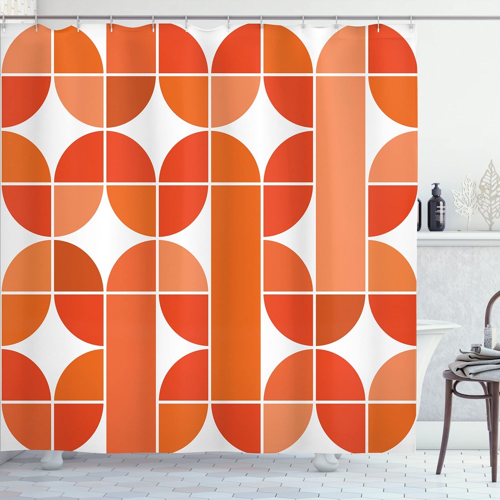Ambesonne Retro Shower Curtain, Pop Art Funky Unusual Geometric Forms Mosaic Style Old Fashioned Graphic, Cloth Fabric Bathroom Decor Set with Hooks, 69" W x 70" L, Dark Orange