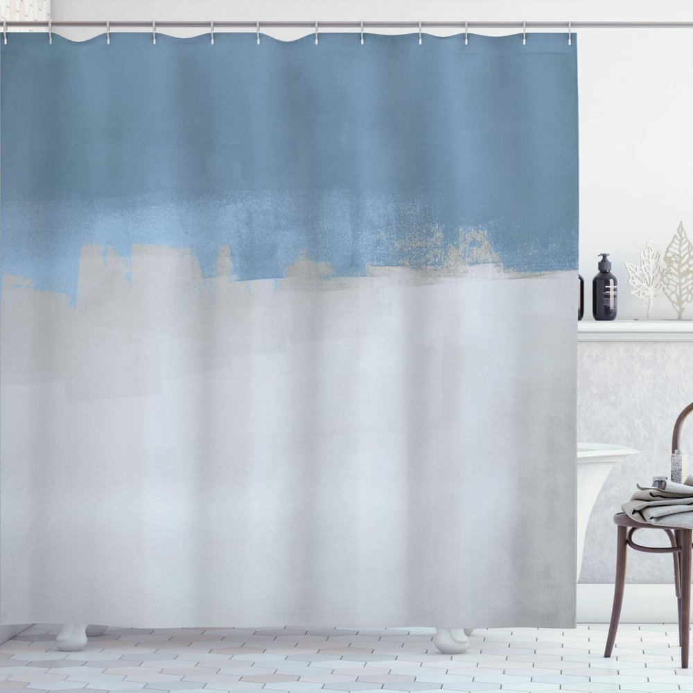 Ambesonne Abstract Shower Curtain, Grunge Street Style Painting Brush Print Ombre Design Illustration, Cloth Fabric Bathroom Decor Set with Hooks, 84" Long Extra, Slate Blue